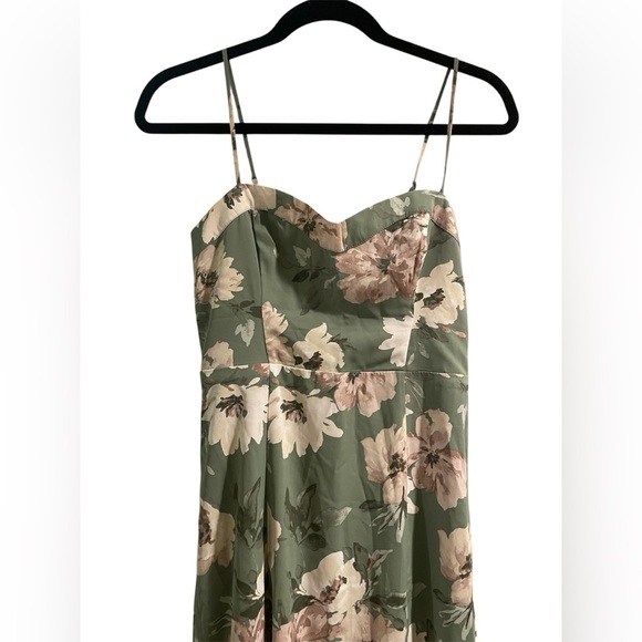 Abercrombie Camille Green Pink Floral Midi Dress XS Petite Spaghetti Straps XSP - Picture 4 of 6
